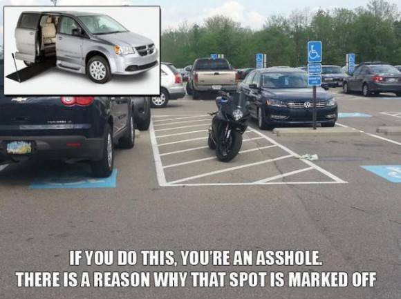 Owning a motorcycle does not mean you can park anywhere.