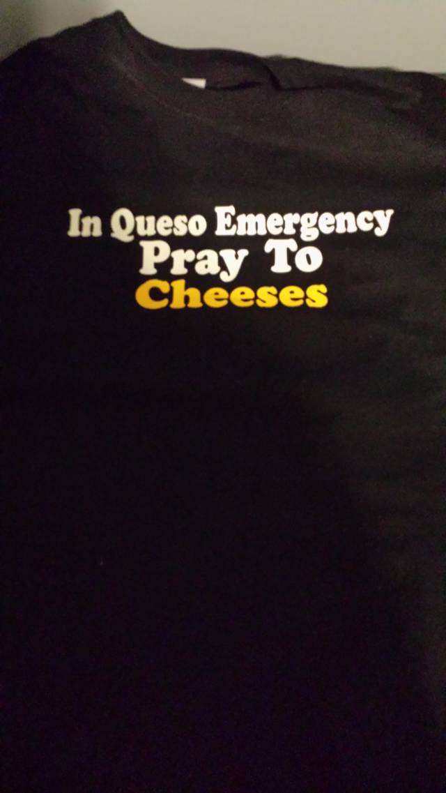 I got a new job at a grilled cheese store, this is the shirt I get to wear :D