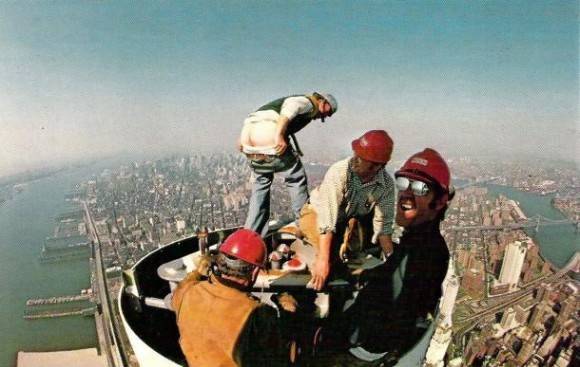 Engineers working on the original WTC antenna