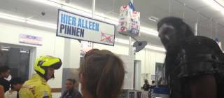 A 7.2 ft tall man goes shopping dressed as Uruk-Hai