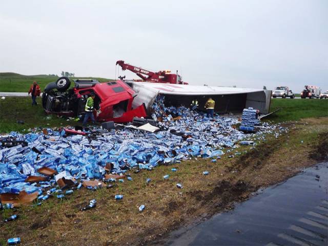 So a beer truck rolled over on the interstate today. Highway patrol released a statement saying 