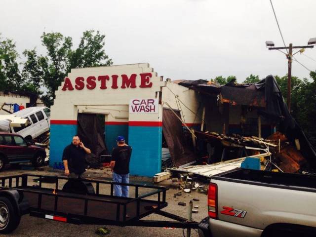 A tornado hit my hometown and renamed the car wash.