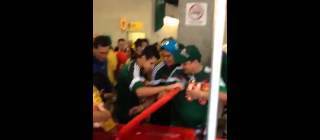 While Japanese fans clean after themselves, Mexican fans steal beer from an unattended stall.