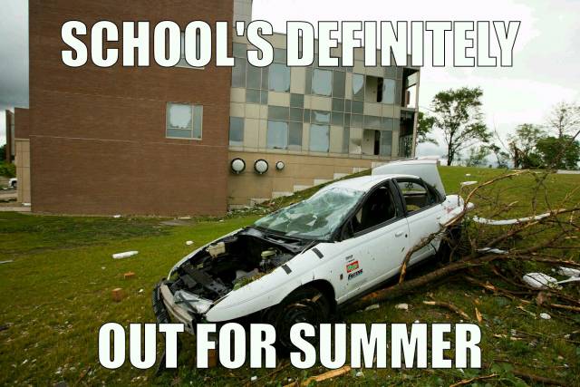 Tornado hit my campus yesterday. Asked my roommate if he still had classes. He sent me this.