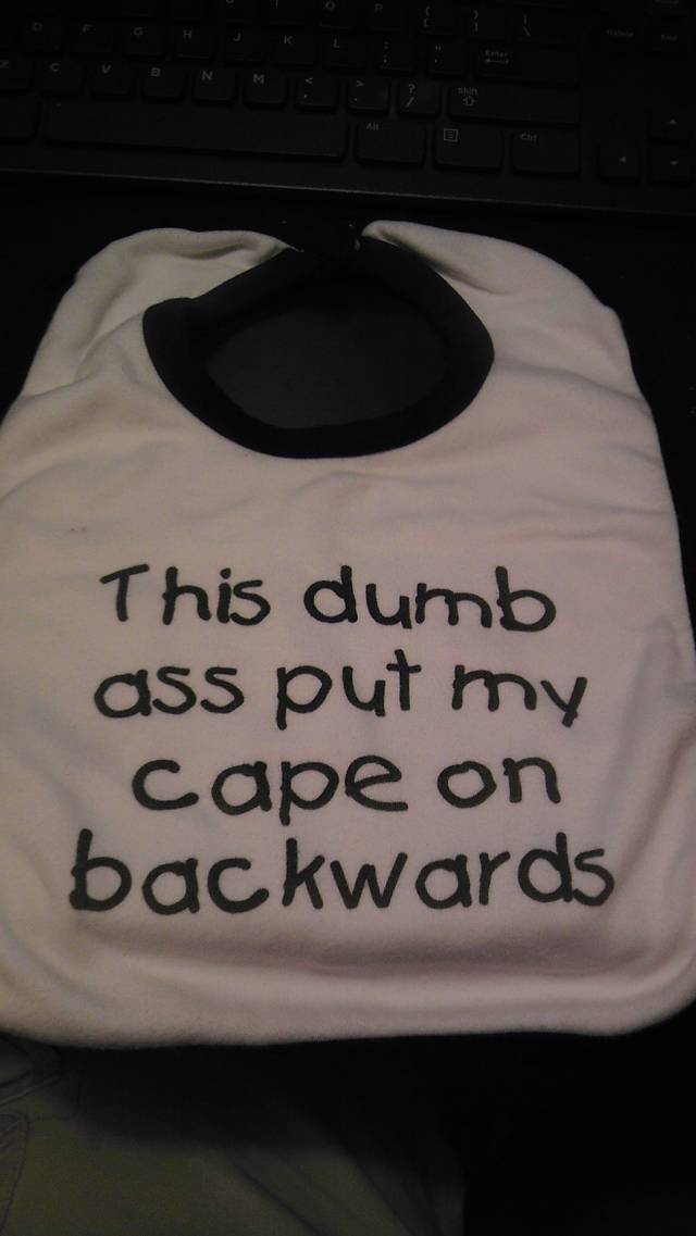 Got some hand-me-downs for my soon to be born son...this bib has to be my favorite.