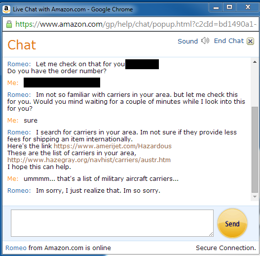 I just had an interesting chat with amazon customer service