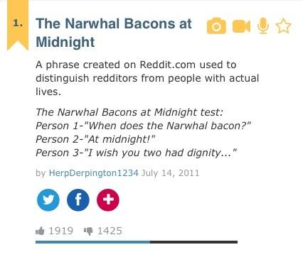 Definition of 'When does the narwhal bacon' as per urban dictionary