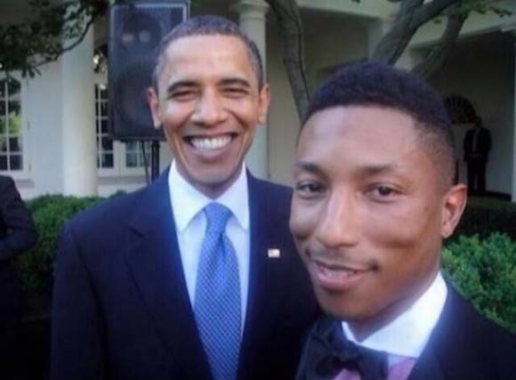 Obama looks like Pharrell’s dad dropping him off for Prom.