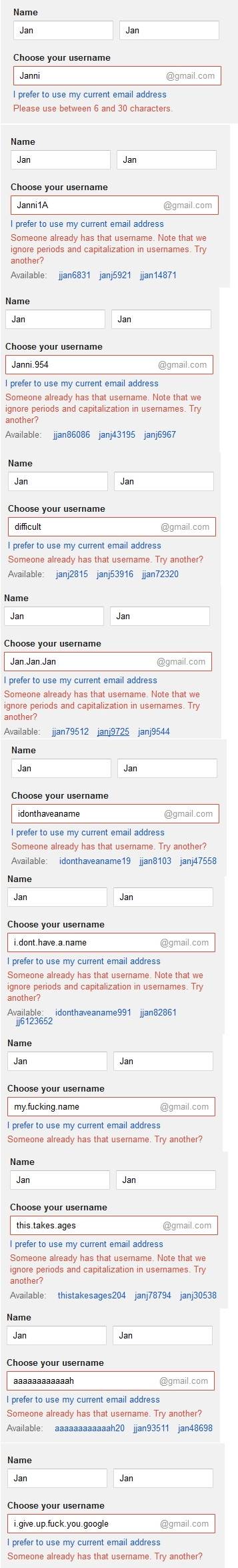Friend tried to register for his very first gmail account today...