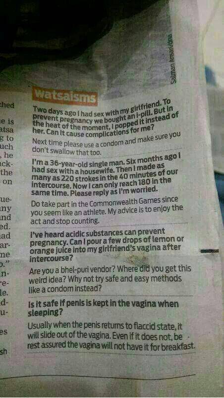 S*x ed questions in an Indian newspaper.