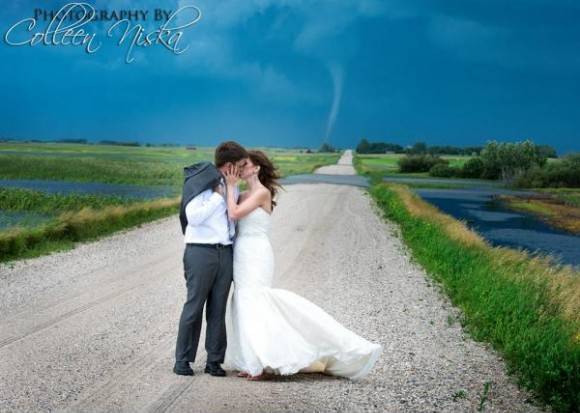 Wedding tornado flooded road = no problem in Saskatchewan