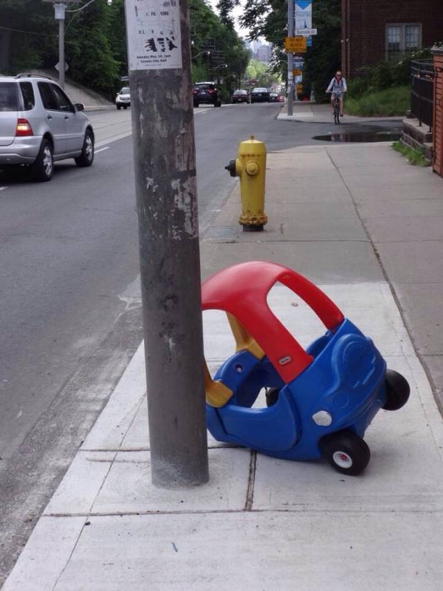 Several empty chocolate milk cartons were found in the car. The driver fled the scene on foot and is presumed cranky