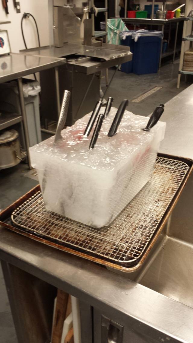 I work in a kitchen. This is what happens to personal belongings you leave at work on a slow night.