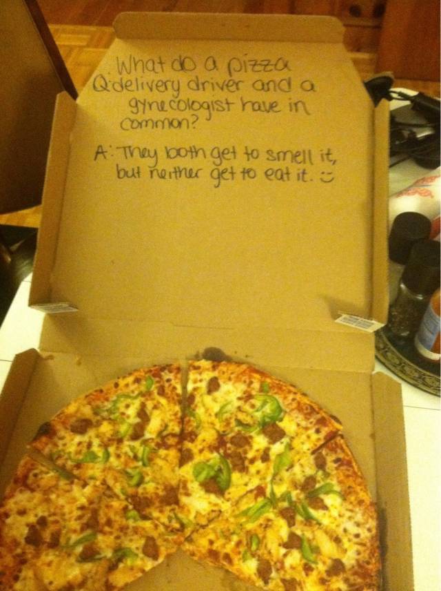 Asked Dominoes to write a dirty joke on our box. This is what they came up with.