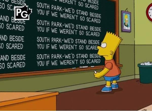 The Simpsons supporting South-Park for standing up to censorship.