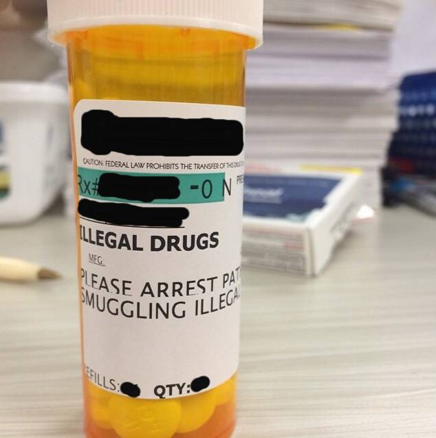 My pharmacist friend filled my drug prescription with a special label. I need these when going abroad next week.
