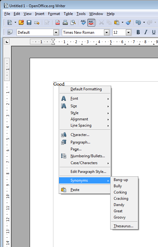 The OpenOffice thesaurus seems a little dated...