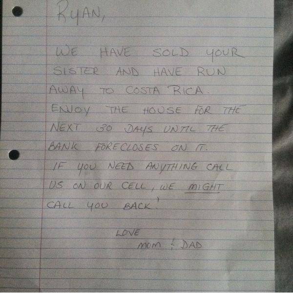 How my family tells me they won’t be home for the rest of the day.....