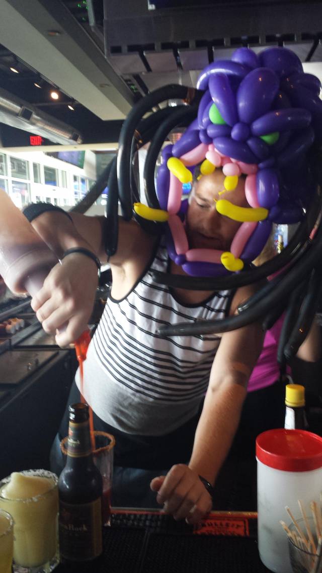 He will make your drinks and hunt you down for his tip