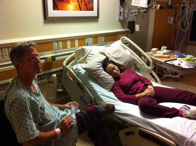 Mom visits Dad in the hospital. Who gets the bed?