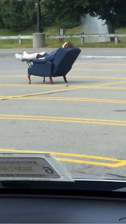 Saw her just taking a nap in the grocery store parking lot