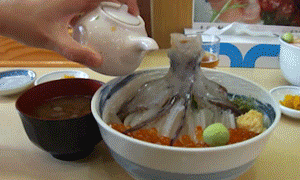 High sodium in soy sauce causes dead cuttlefish’s nerves to become active and spasm.