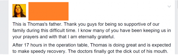 Friend left his Facebook open and his dad took the chance.