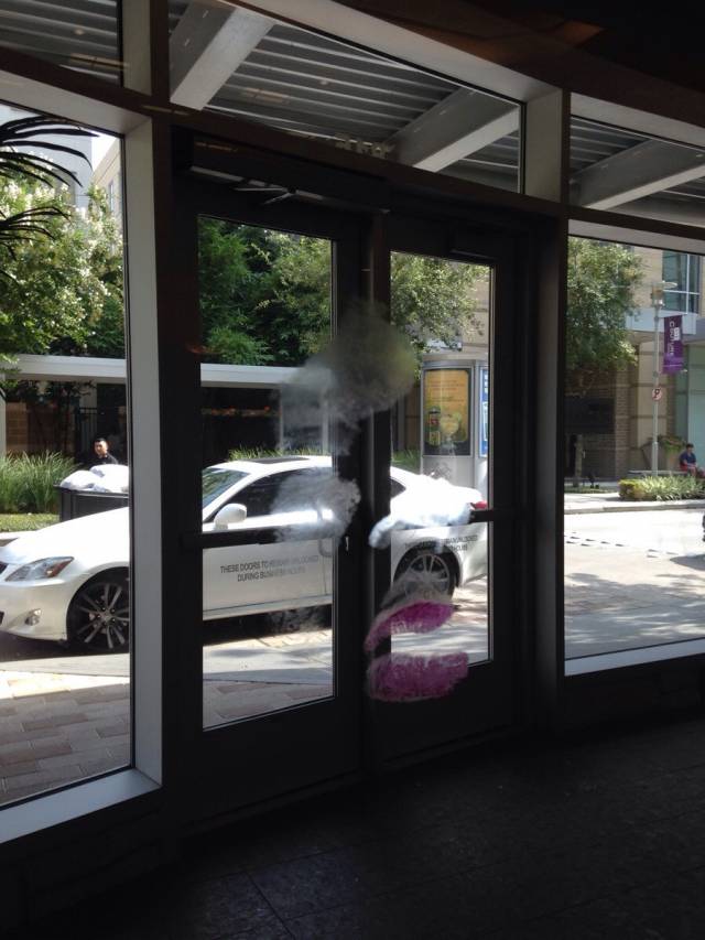 Woman ran into the window at work today. She left her face behind...
