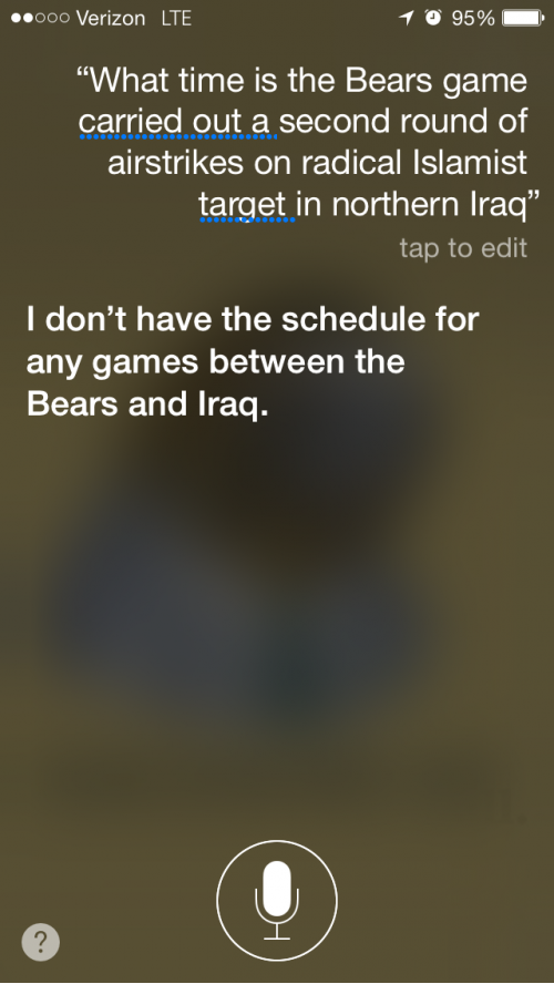 Asked Siri what time the Bears game starts tonight while listening to NPR; this is the result.