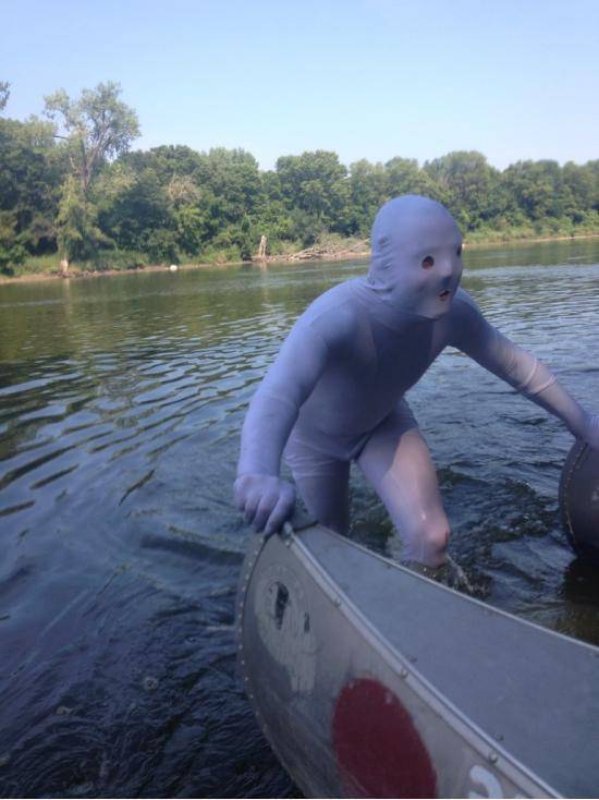 Our canoes got stuck and this guy comes to help