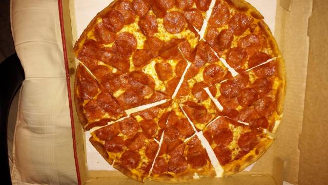 Ordered a pizza from Pizza Hut and asked it be cut into squares. So close