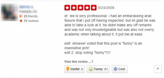 Was looking at my doctor's page on Yelp and saw this review