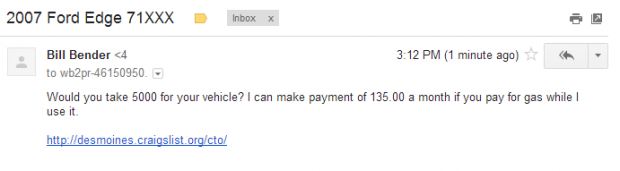 I put my car on Craigslist yesterday..what a deal!