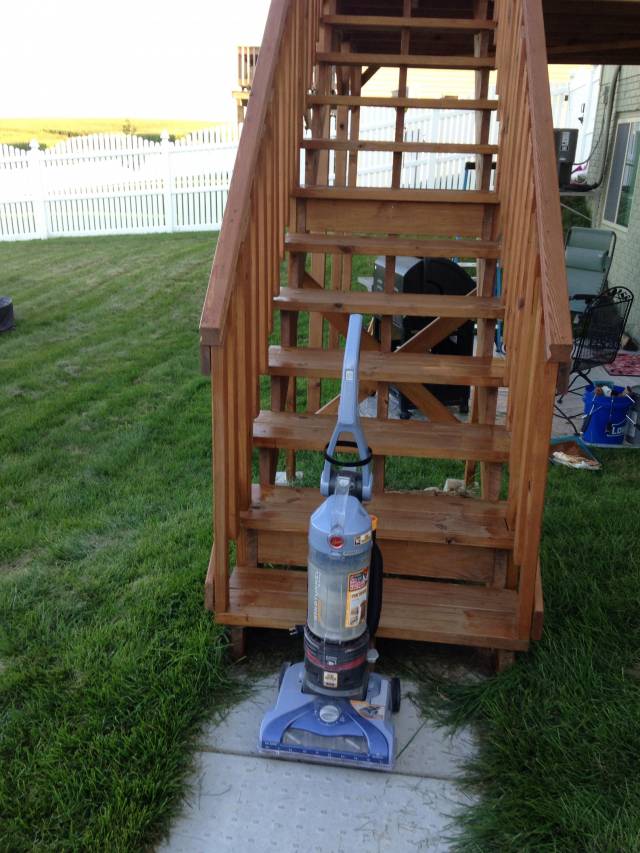Started staining the deck and needed to keep the dog off the deck boards. Solution found.