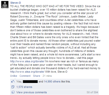 Steve-O is onto something here, regarding the current ALS ice challenges.