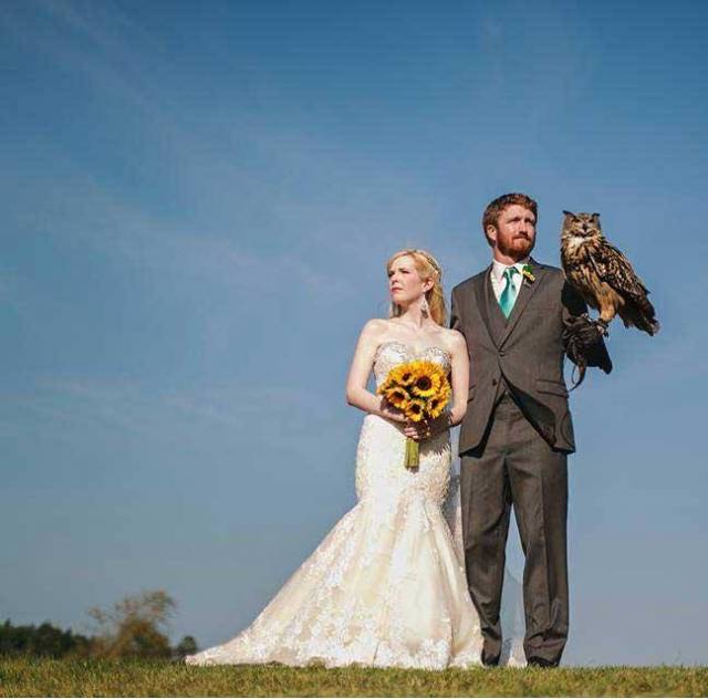 We had an owl deliver our wedding rings to the altar. Here we all are after the ceremony.