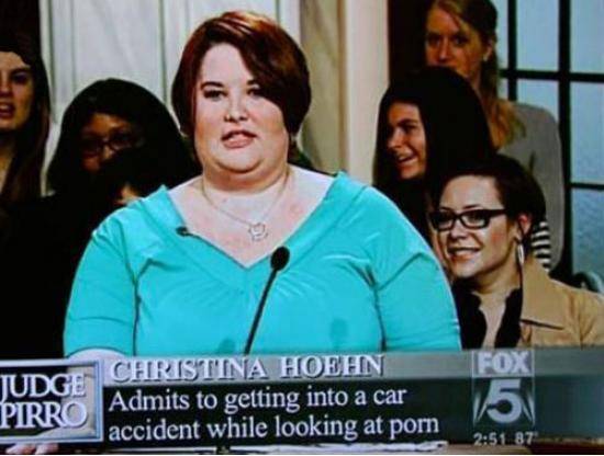 Ironically she was watching someone get rear-ended when she plowed into the back