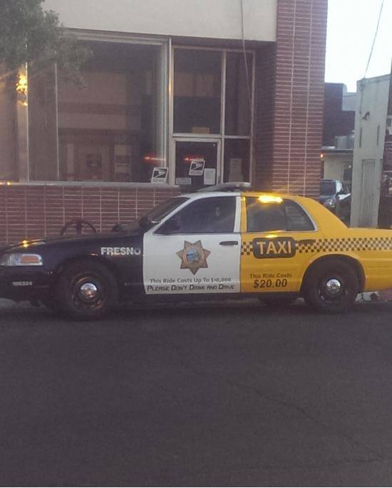 My town's police department is sponsoring a cab service to prevent drunk driving. This is one of the taxis. I think that's pretty cool.