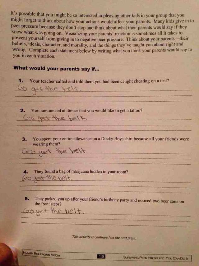 My younger brother's answers for his Health assignment