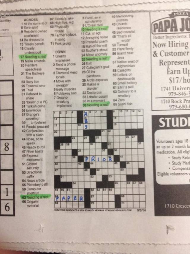 I think the local crossword maker needs some vacation time.