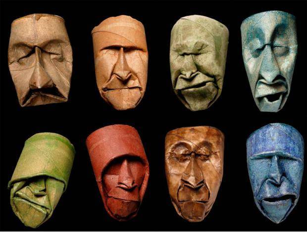 Toilet paper rolls squished into faces