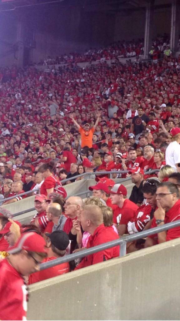 One of my friends went to the Ohio State/Virginia Tech game last night... he is the one in orange.