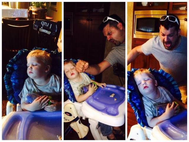 my husband fooling around with our 1 year old son
