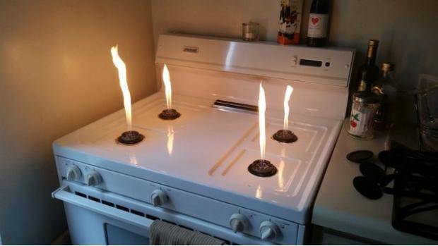 What it looks like when you take the metal tops off of gas stove burners