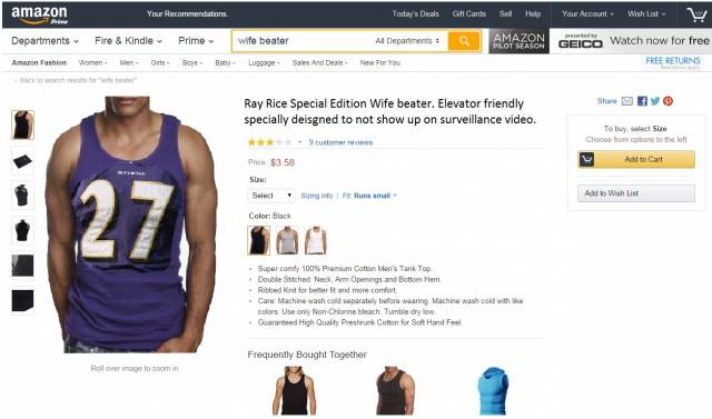 Ray Rice Special Edition wife beater. Amazon Prime rocks.