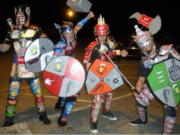 My friend and his band dressed as beer warriors for Halloween last year. Home made costumes, lots of beer disposed of properly