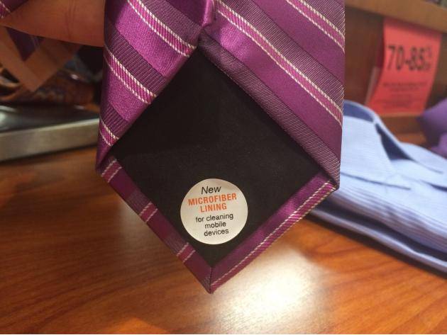 This tie is made with a microfiber lining so you can clean your phone screen.