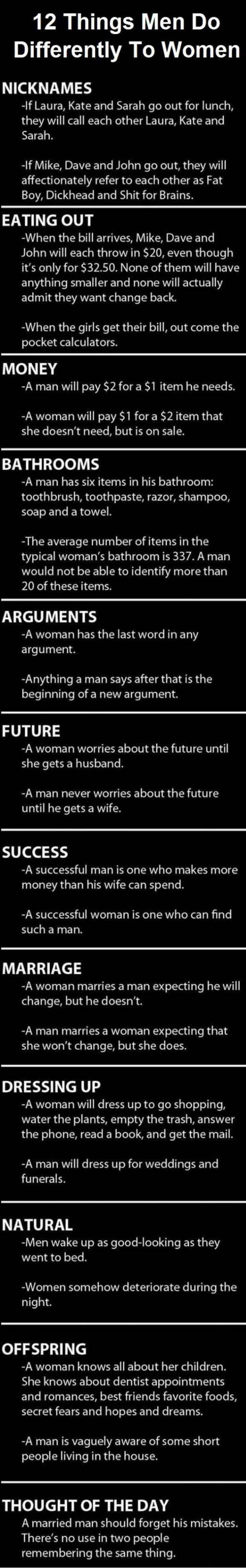 12 Things Men/Women do differently.