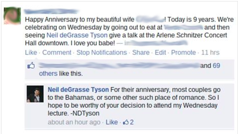 Neil deGrasse Tyson on engagements.