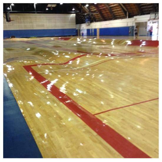 This is what happens to a basketball court when the pipes burst